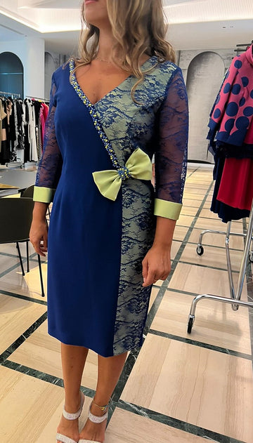 Abito Cady c/Contrasto e Pizzo Curvy Allure C23-031